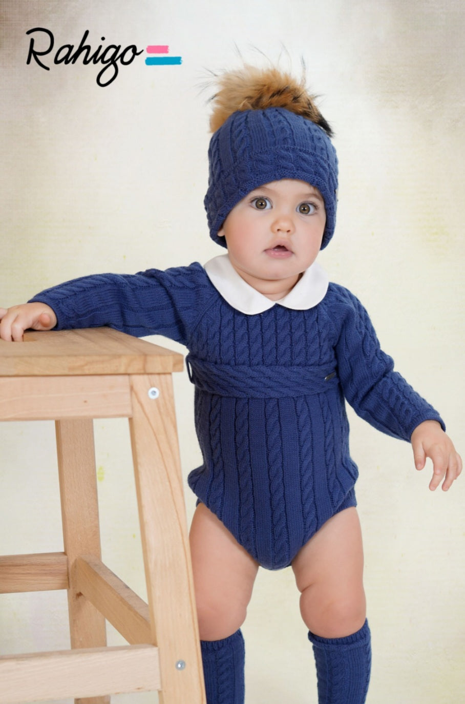Rahigo Baby Boys Oxford Blue Romper, Pom Hat & Socks Set - AW26 (Preorder)