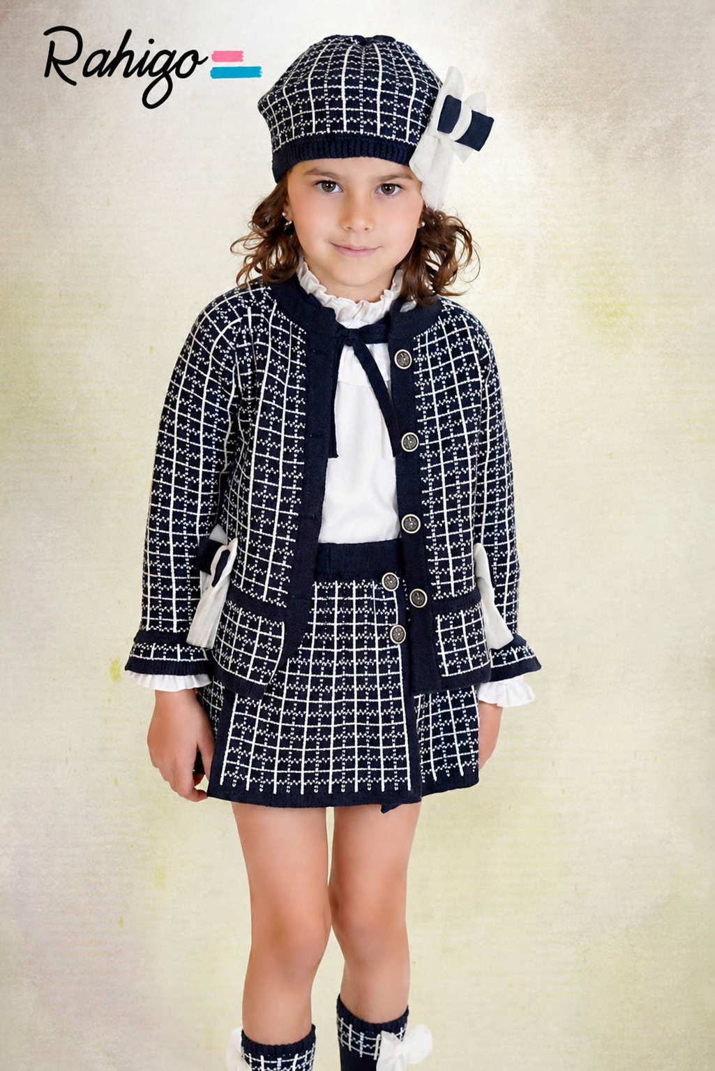 Rahigo Girls Navy & Cream Cardigan, Blouse, Skirt & Socks Set - AW26 In Stock