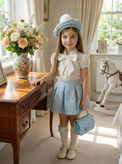 Girls Sonata Handmade Baby Blue Pom Beret Hat SS26 (Made to order)