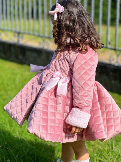 Sonata Pink Quilted Velvet Coat AW (Made To Order)