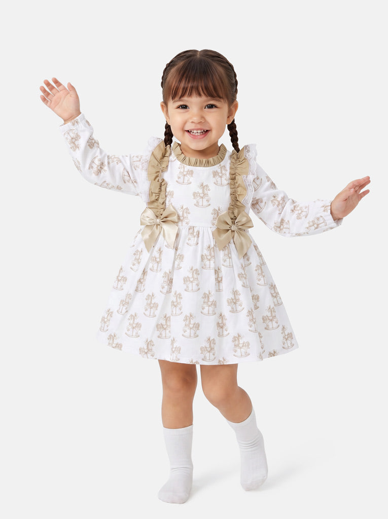 Babygirls Beige Rocking Horse Dress