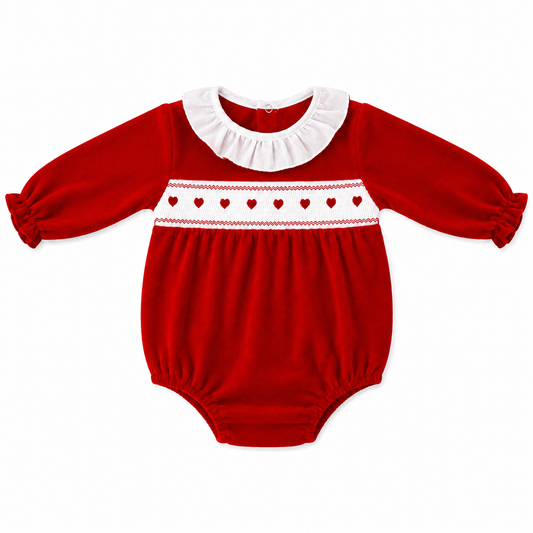 Baby Girls Red Hearts Velour Romper (Preorder)