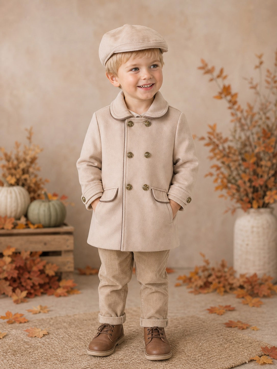 Baby Boys Camel Coat with Matching Hat