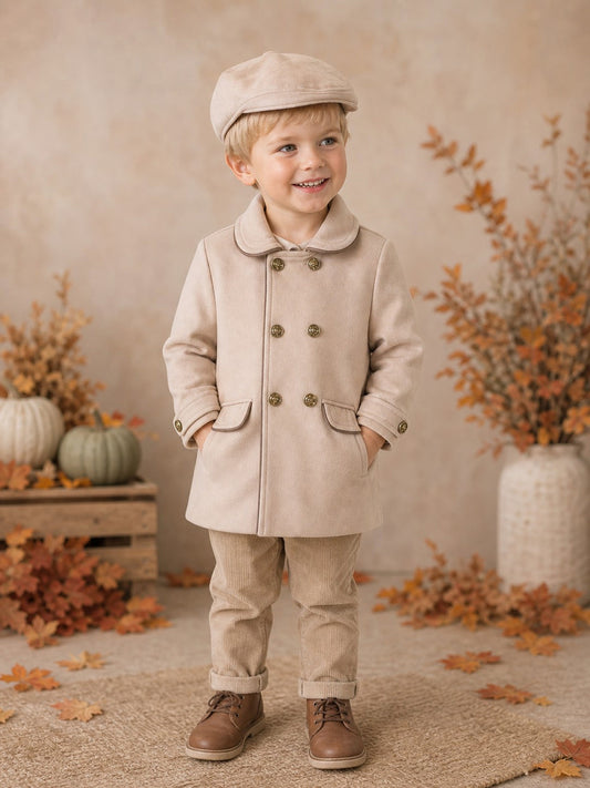 Baby Boys Camel Coat with Matching Hat