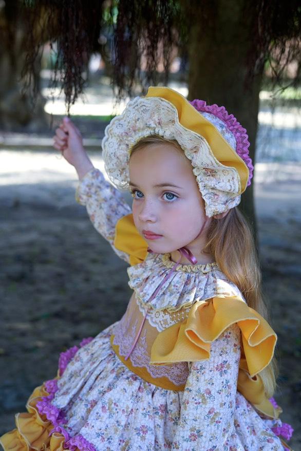 Ela Confeccion AW25 Girls Yellow Ditsy Puffball Dress Set - (Made to order)