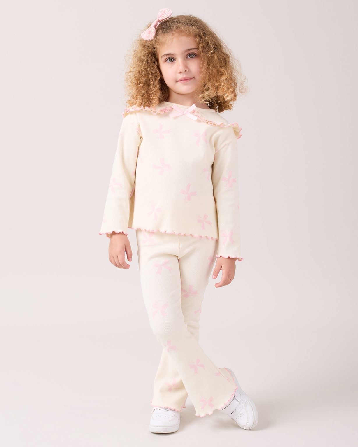 Girls lilac bow print leggings set