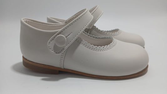 Girls Cream Matte Leather Button Mary Jane Shoes (Preorder)
