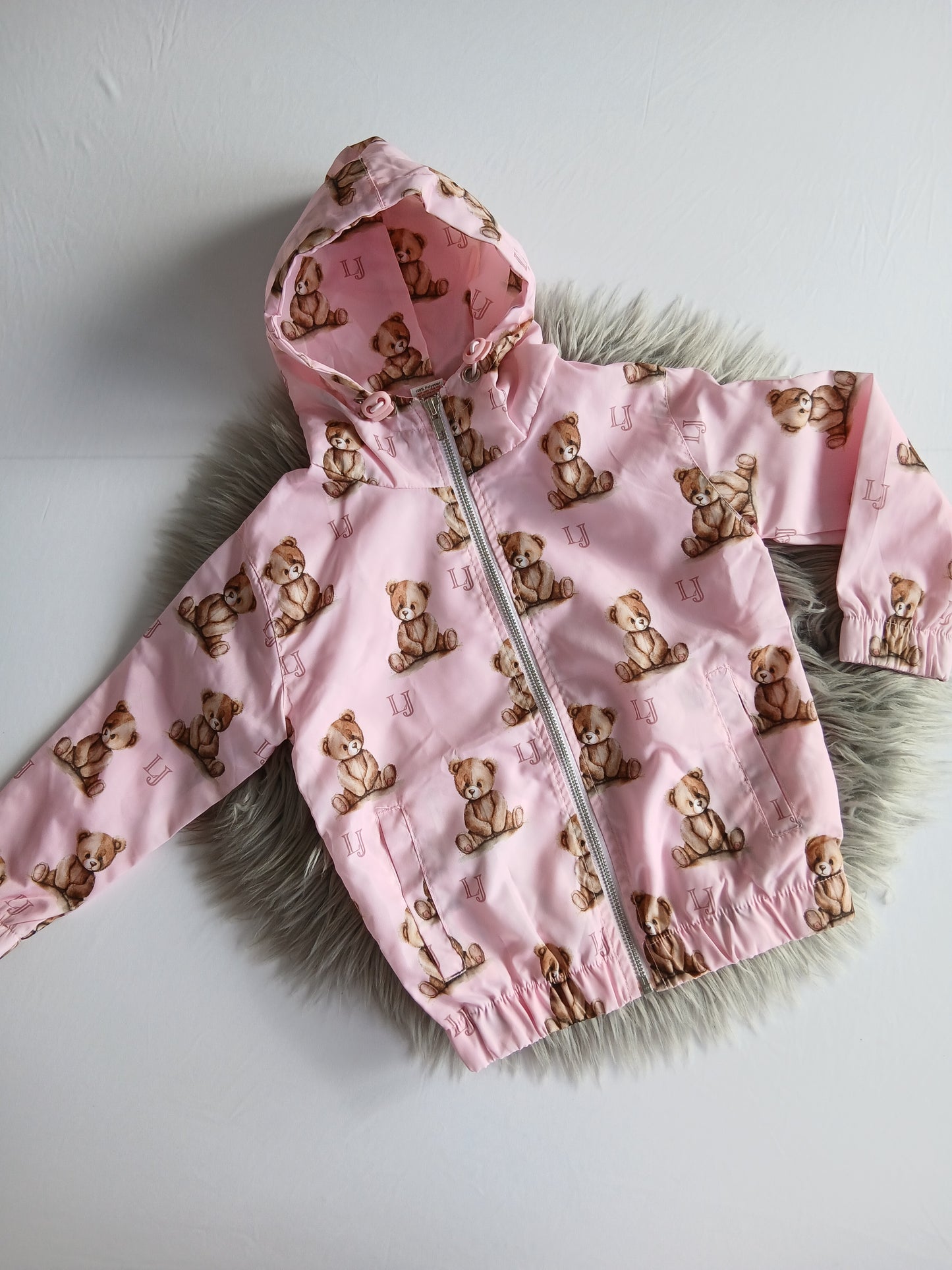 Girls Baby Pink All Over Teddy Bear Raincoat 5-6years