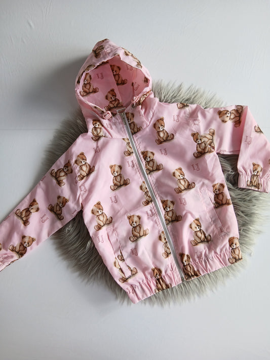 Girls Baby Pink All Over Teddy Bear Raincoat