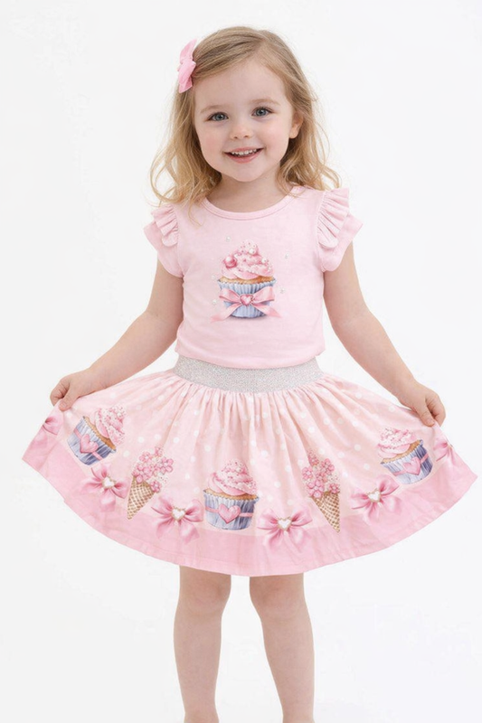 Pink Cupcake & Ice Cream Top & Skirt Set