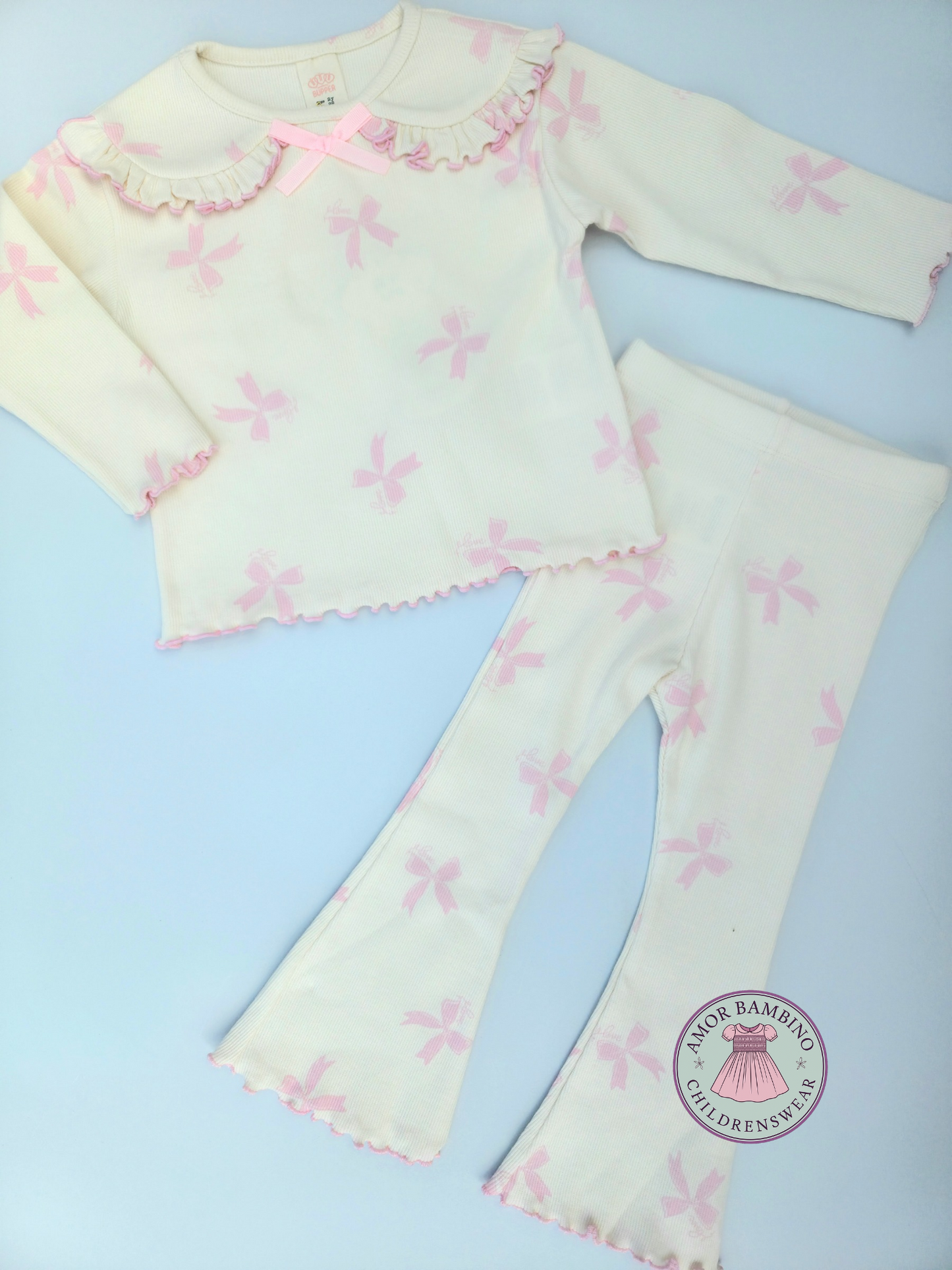 Girls pink bow print leggings set