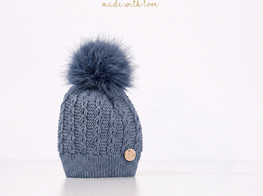 Pangasa Baby Navy Cable Knitted Natural Fur Hats - Preorder