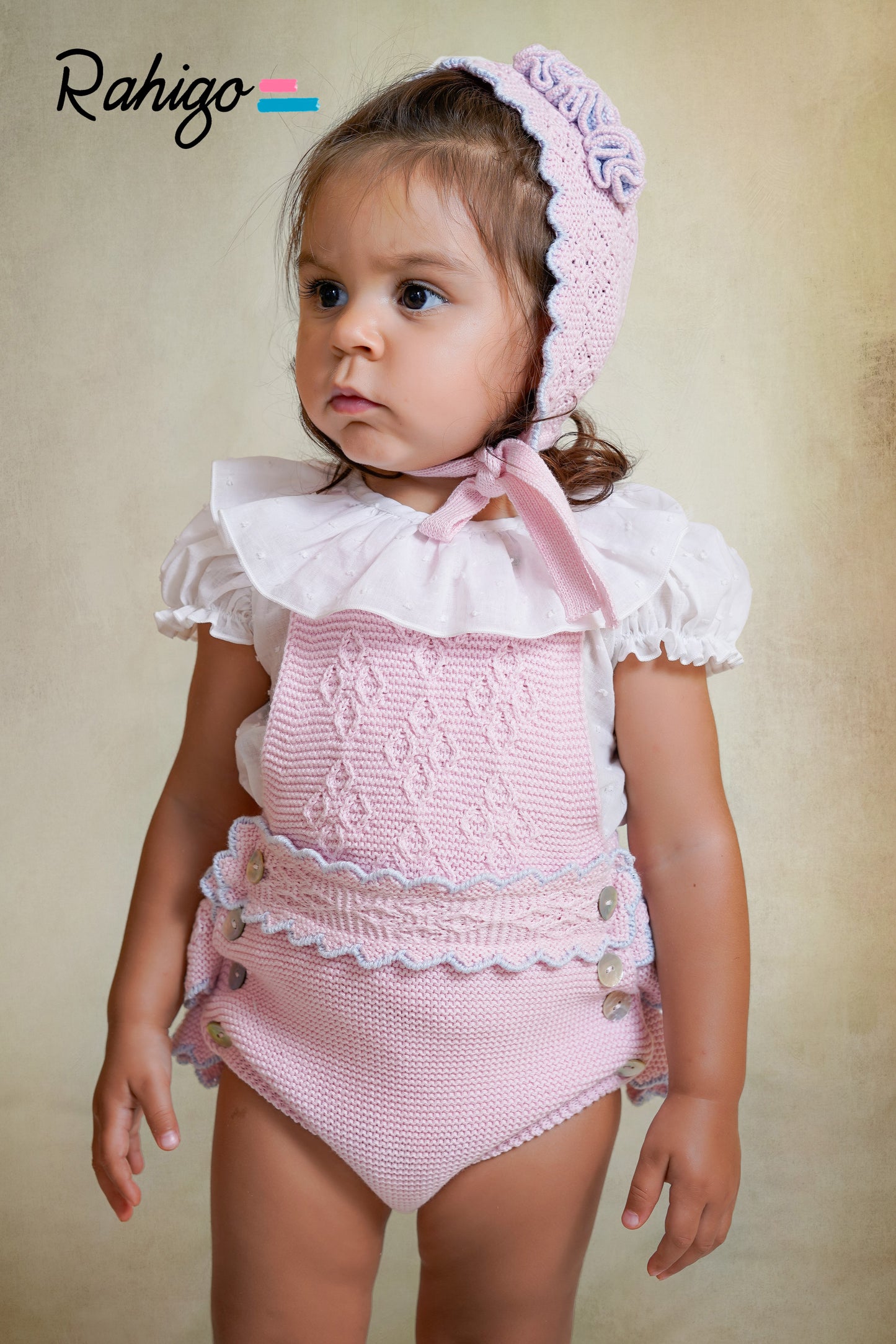 Rahigo Girls Baby Pink & Pale Blue Romper & Blouse, Socks & Bonnet Set - SS26 In stock
