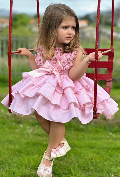 Sonata Pink Polka Dot Dress - (Made To Order)