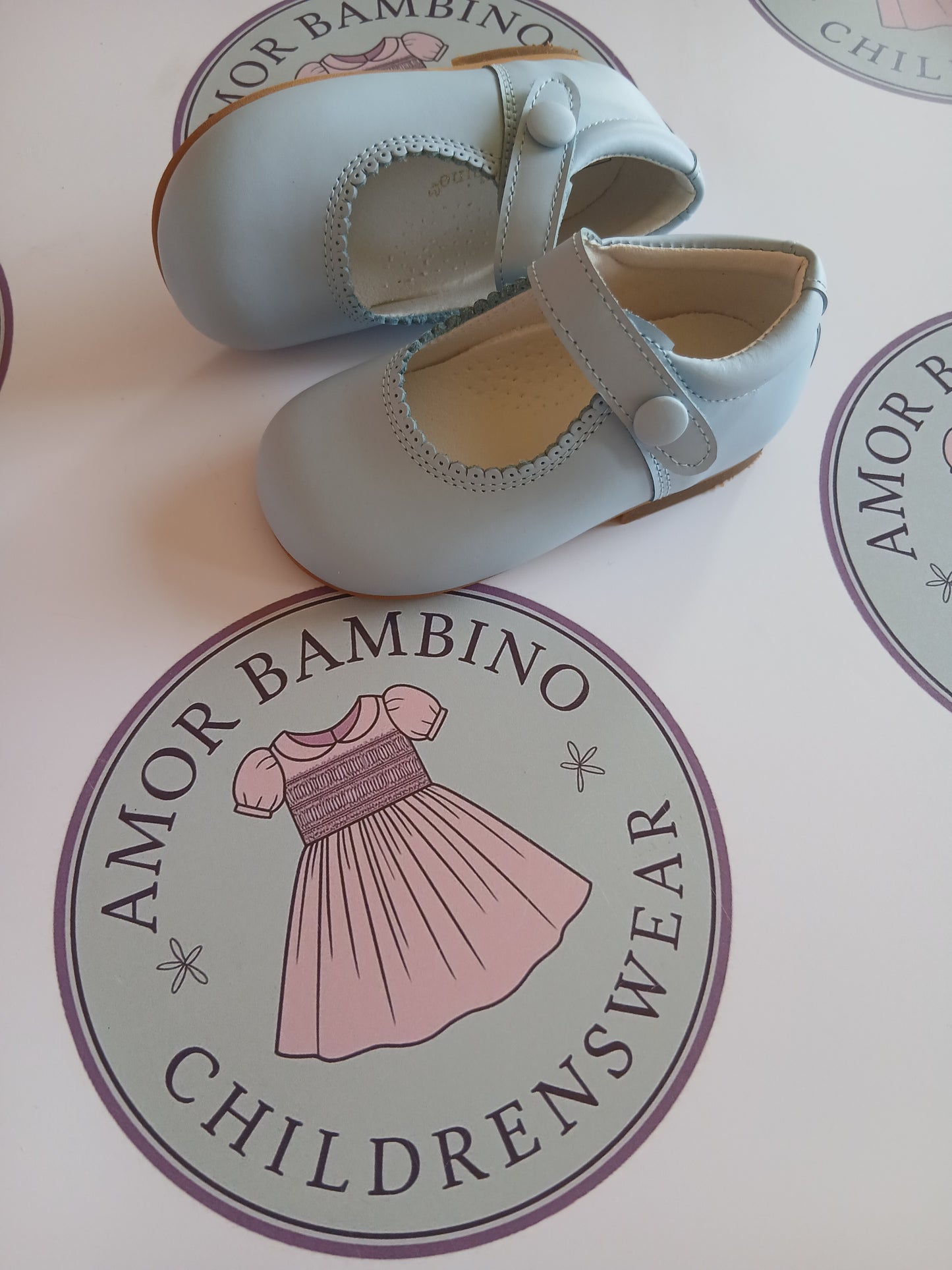 Blue Mary Jane Baby Girls Patent Button Shoes with Velcro Straps (In Stock)