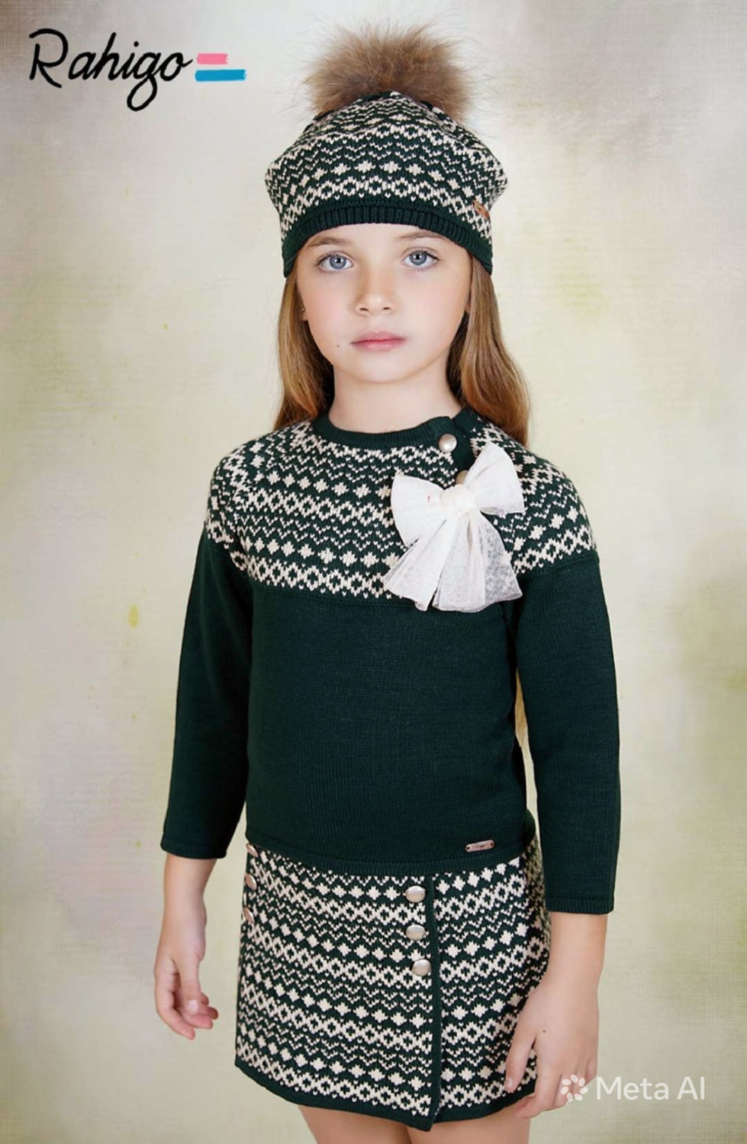 Rahigo Girls Bottle Green & Cream Jumper & Skirt Set - AW26 (Preorder)