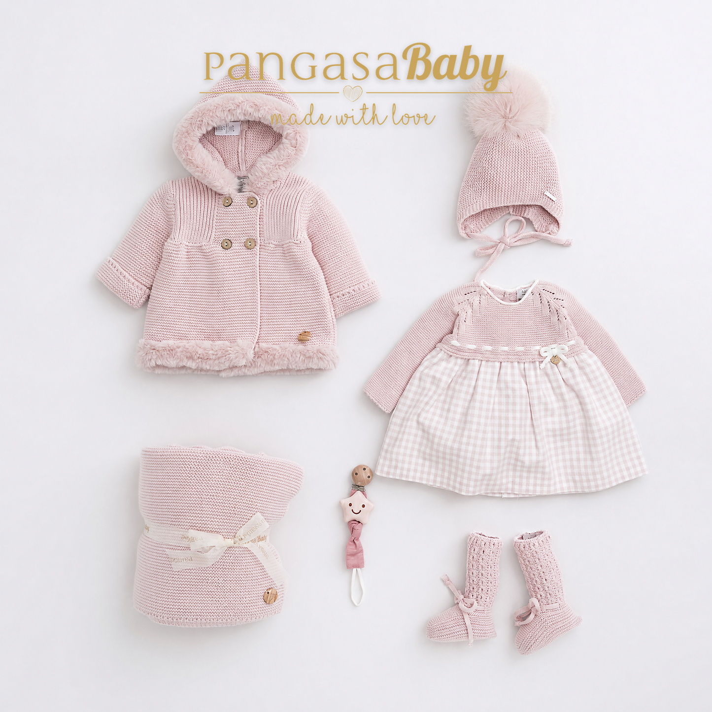 Pangasa Baby Soft Pink Checked Halfknit Dress ~ AW26 Preorder