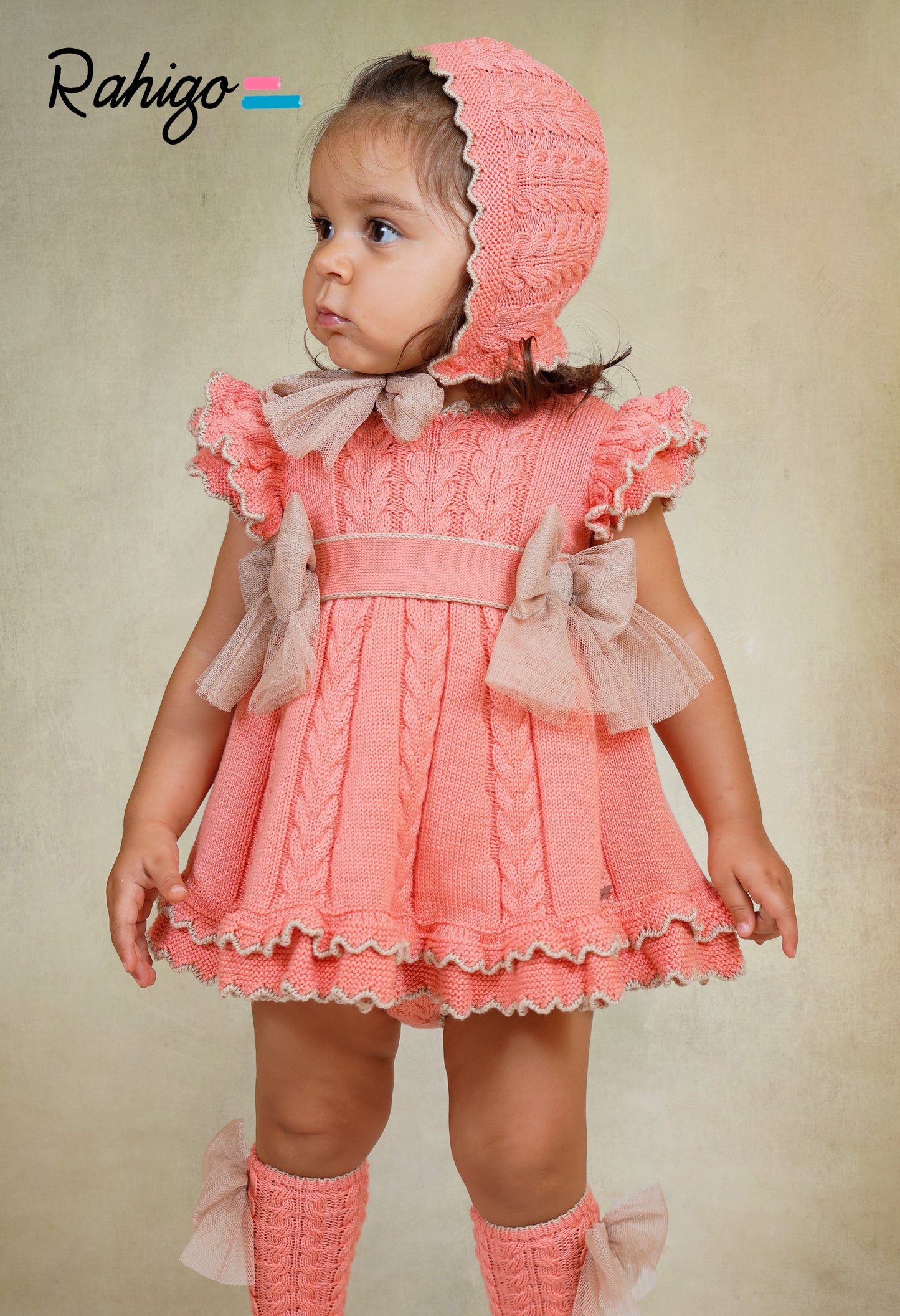 Rahigo Baby Girls Coral & Camel Dress & Knickers - SS26 In Stock