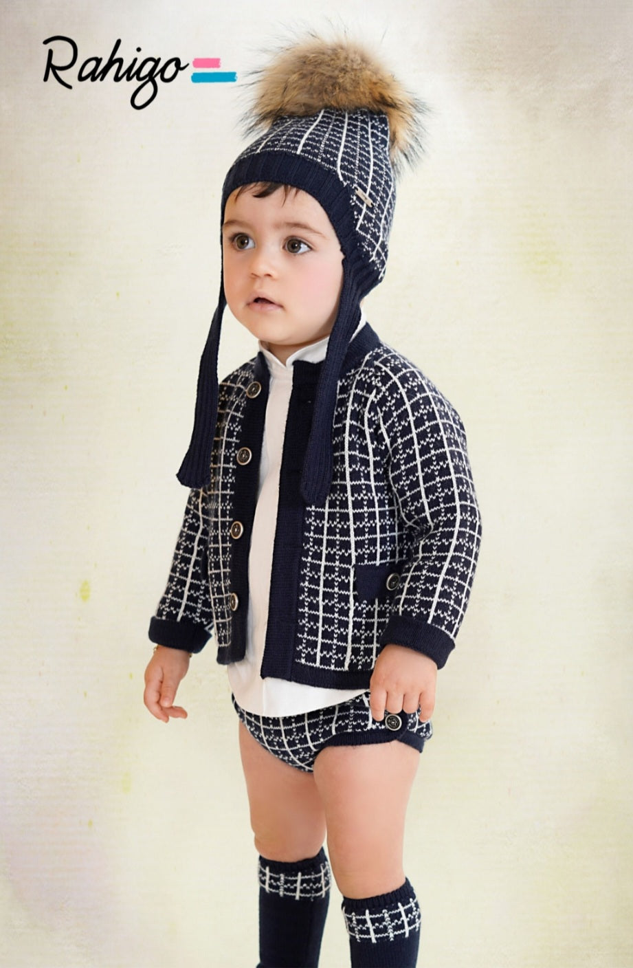 Rahigo Baby Boys Navy & Cream Cardigan, Shirt & Jam Pants Set - AW26 (Preorder)