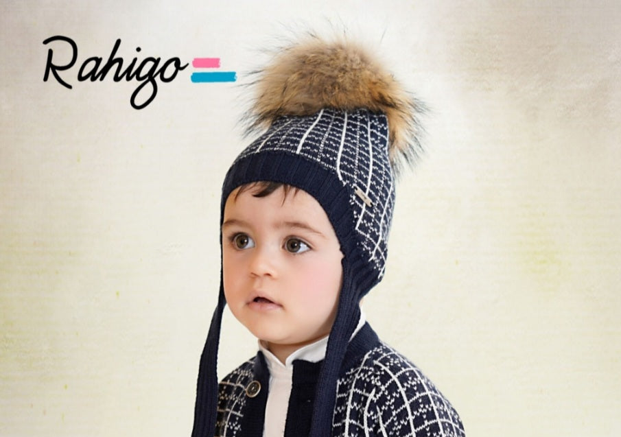 Rahigo Baby Boys Navy & Cream String Tie Pom Hat AW26 (Preorder)