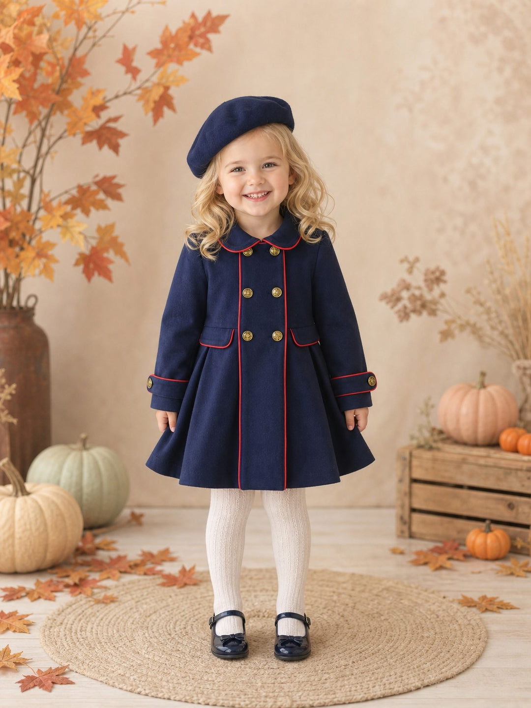 Baby Girls Navy Coat with Matching Hat