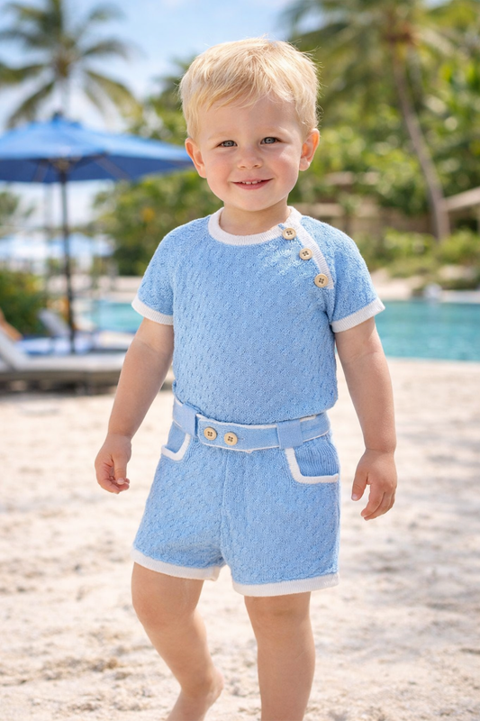 Rahigo Baby Boys Pale Blue & White Jumper & Short Set - SS26 Preorder