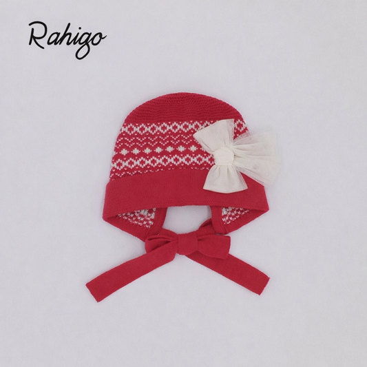 Rahigo Baby Girls Red & Cream Bonnet - AW26 (Preorder)