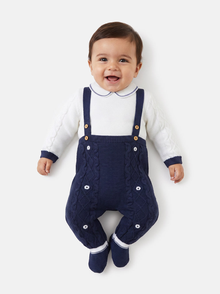 Baby Boys Camilo Navy Blue 2 piece Knitted Dungaree Set