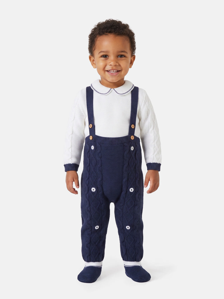 Baby Boys Camilo Navy Blue 2 piece Knitted Dungaree Set