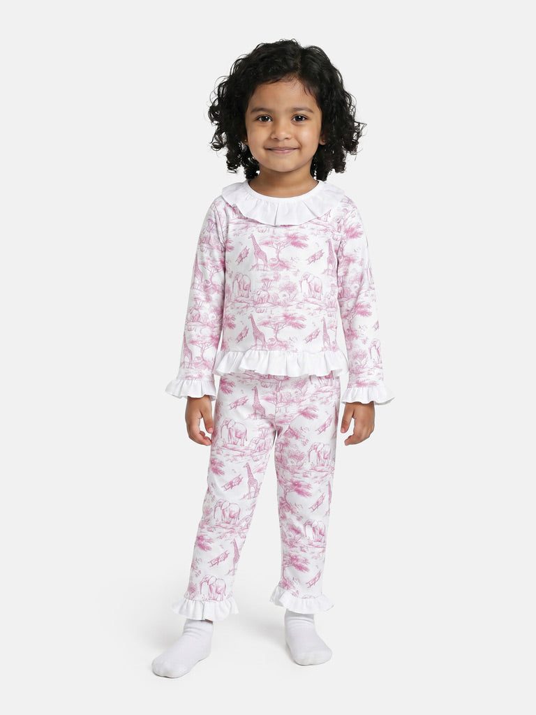 Girls Baby Pink Safari 2 piece Pyjamas Set