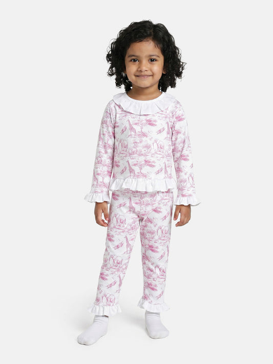 Girls Baby Pink Safari 2 piece Pyjamas Set