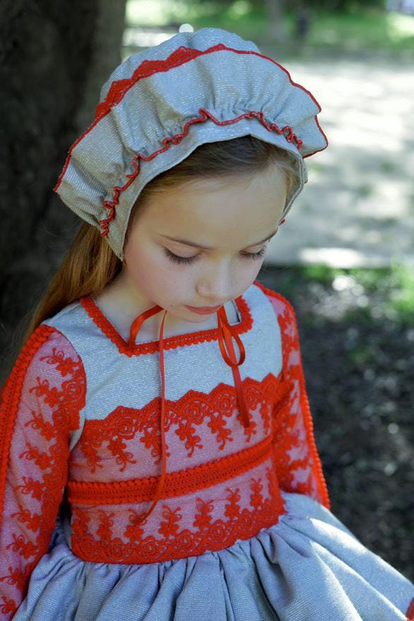 Ela Confeccion AW25 Girls Red & Silver Ruffle Lace Dress Set - (Made to order)