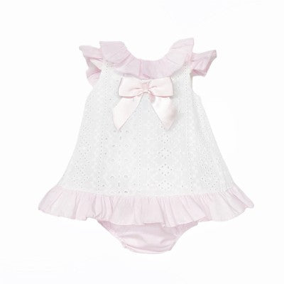 Baby Girl Pink & White Embroidery Frilly Dress with Knickers
