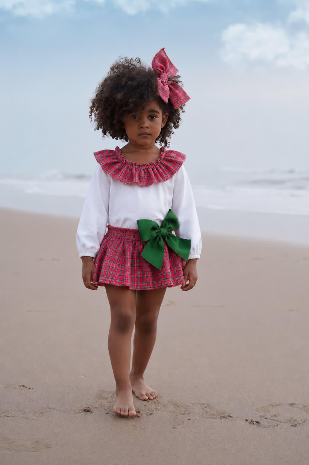 Ela Handmade Red Checked Dress, Knickers & Bow Set AW26  - (Made to order)