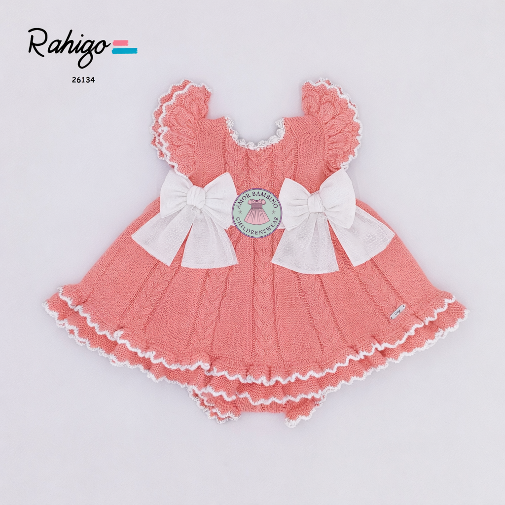 Rahigo Baby Girls Coral & White Dress - SS26 In Stock
