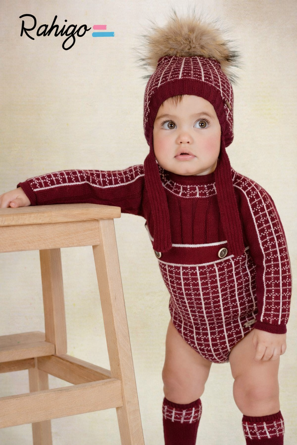 Rahigo Baby Boys Burgandy & Cream Romper Set - AW26 (Preorder)