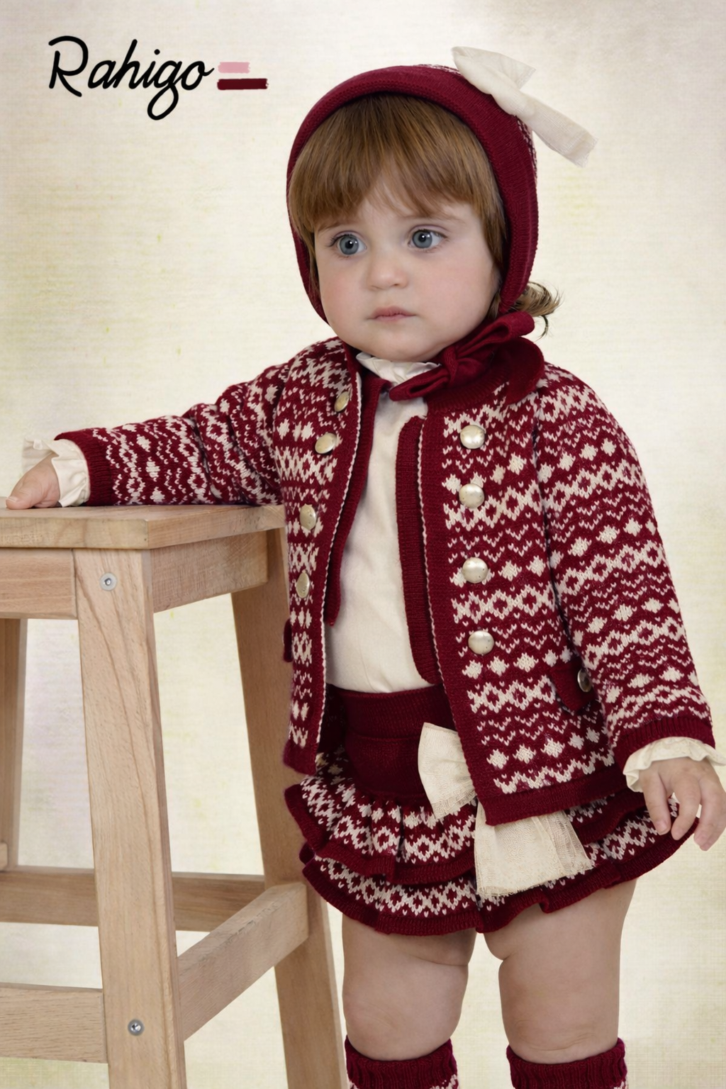 Rahigo Baby Girls Burgundy Red & Cream Cardigan, Blouse & Skirt Set - AW26 (Preorder)