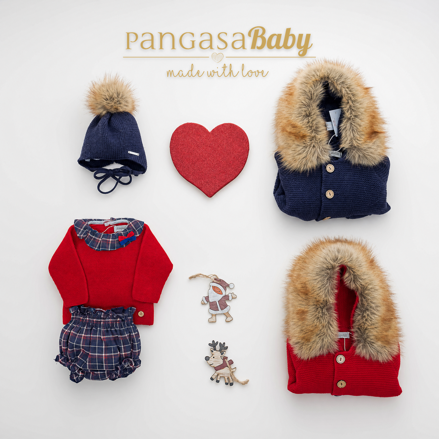 Pangasa Baby Girls Red Knitted Jumper & Checked Jam Pant Set ~ AW26 Preorder