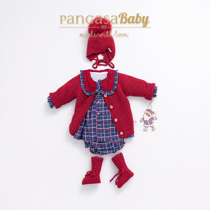 Pangasa Baby Navy & Garnet Checked Dress & Knickers ~ AW26 Preorder