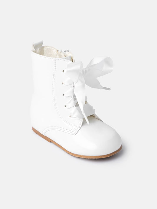 Ivory White Girls Spanish Leather Boots