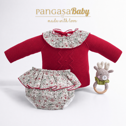 Pangasa Baby Girls Cherry Red Knitted Jumper & Jam Pant Set  ~ AW26 Preorder