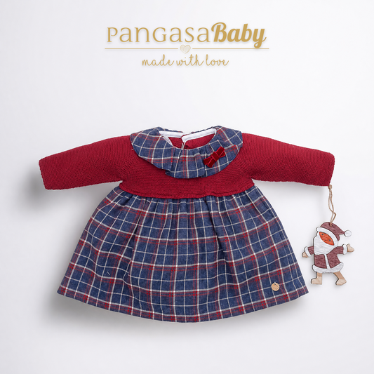 Pangasa Baby Checked Halfknit Garnet Red Dress & Knickers ~ AW26 Preorder