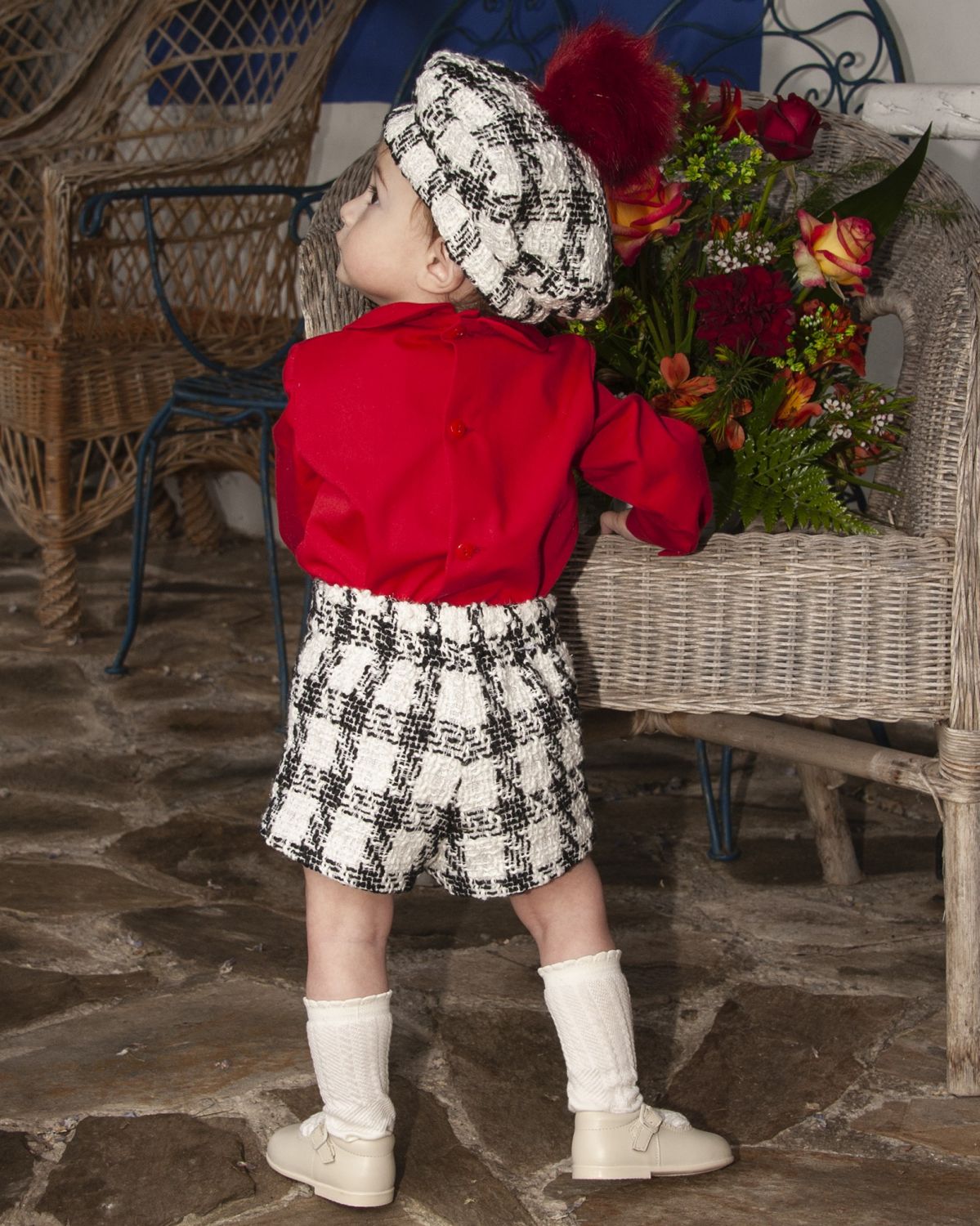 Boys Tweed Short & Red Blouse Set AW (Made to order)