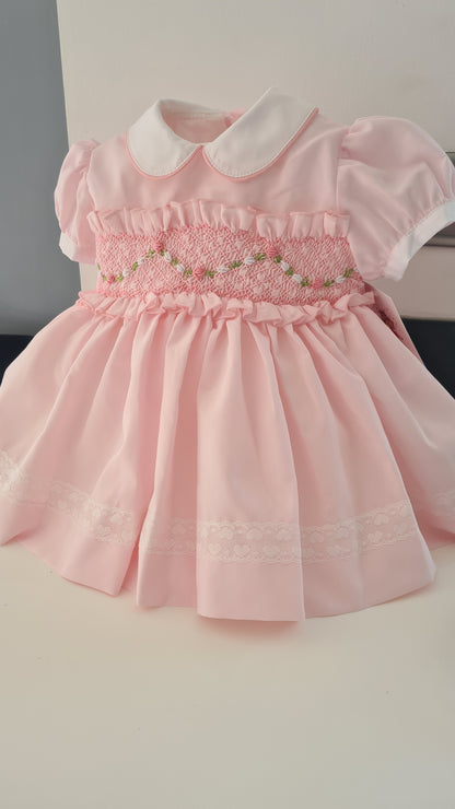 Sonata Babygirls Pink Smocked Dress - (Made to order)