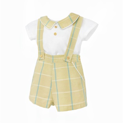 Baby Boys Beige & White Stripe Shirt & Shorts Set