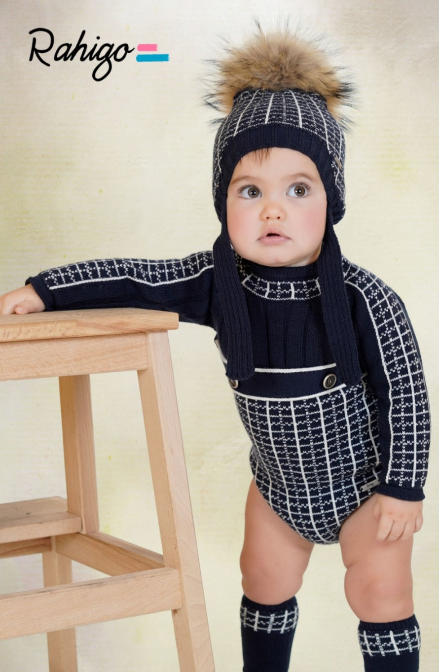 Rahigo Baby Boys Navy & Cream Romper Set - AW26 (Preorder)