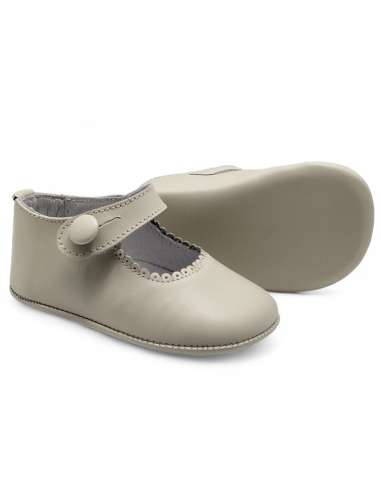 Cream Mary Jane Baby Girls Button Pram Shoes (In Stock)