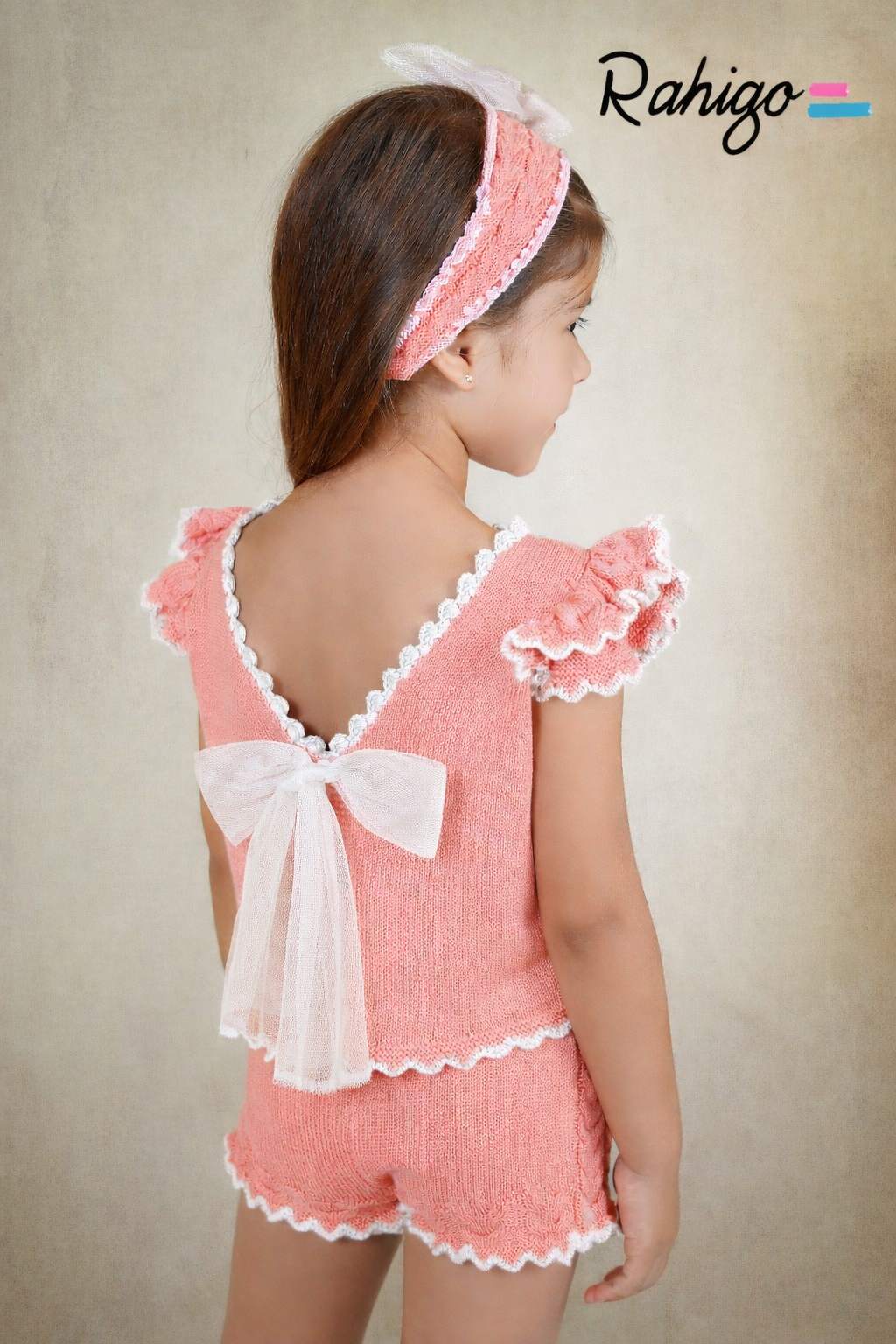 Rahigo Girls Coral & White 2 Piece Jumper & Shorts Set - SS26 In Stock