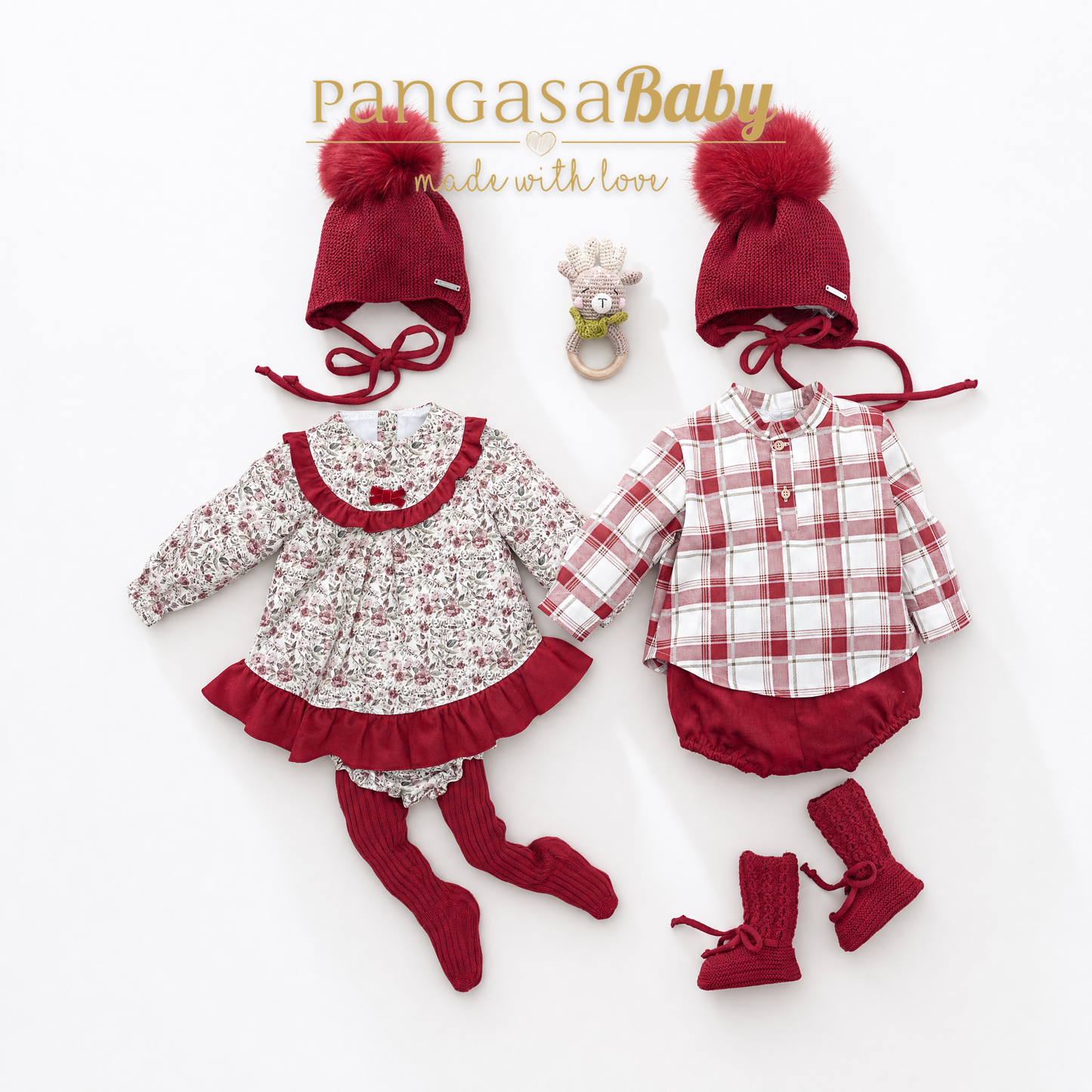 Pangasa Baby Cherry Red Floral Dress & Knickers ~ AW26 Preorder