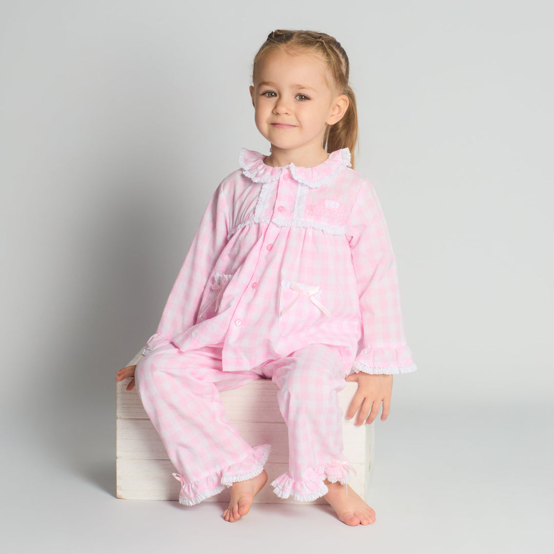 Girls Pink Checked Pyjamas Set
